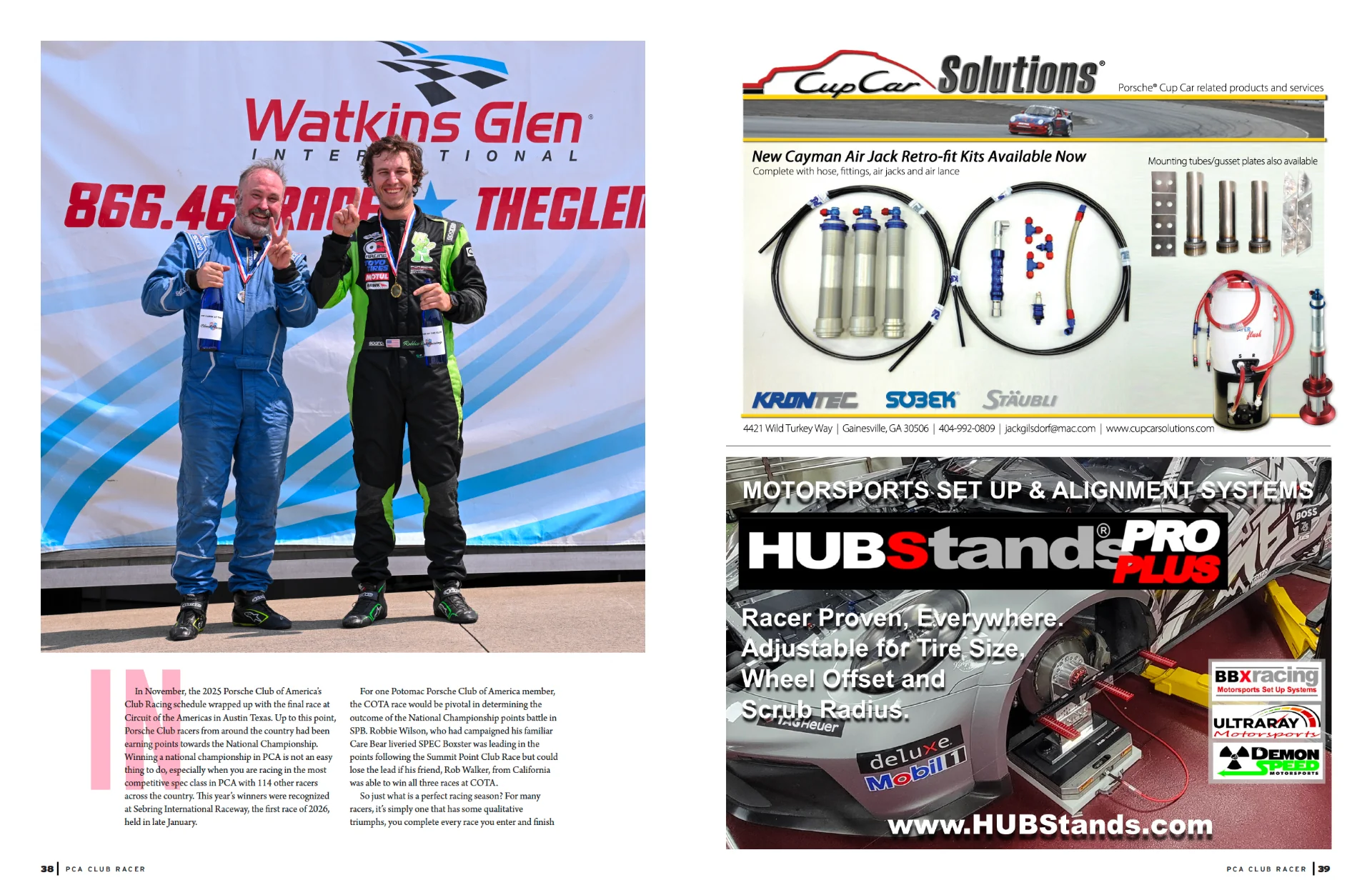 Story spread from Club Racer April 2026 with column typography and supporting photography.