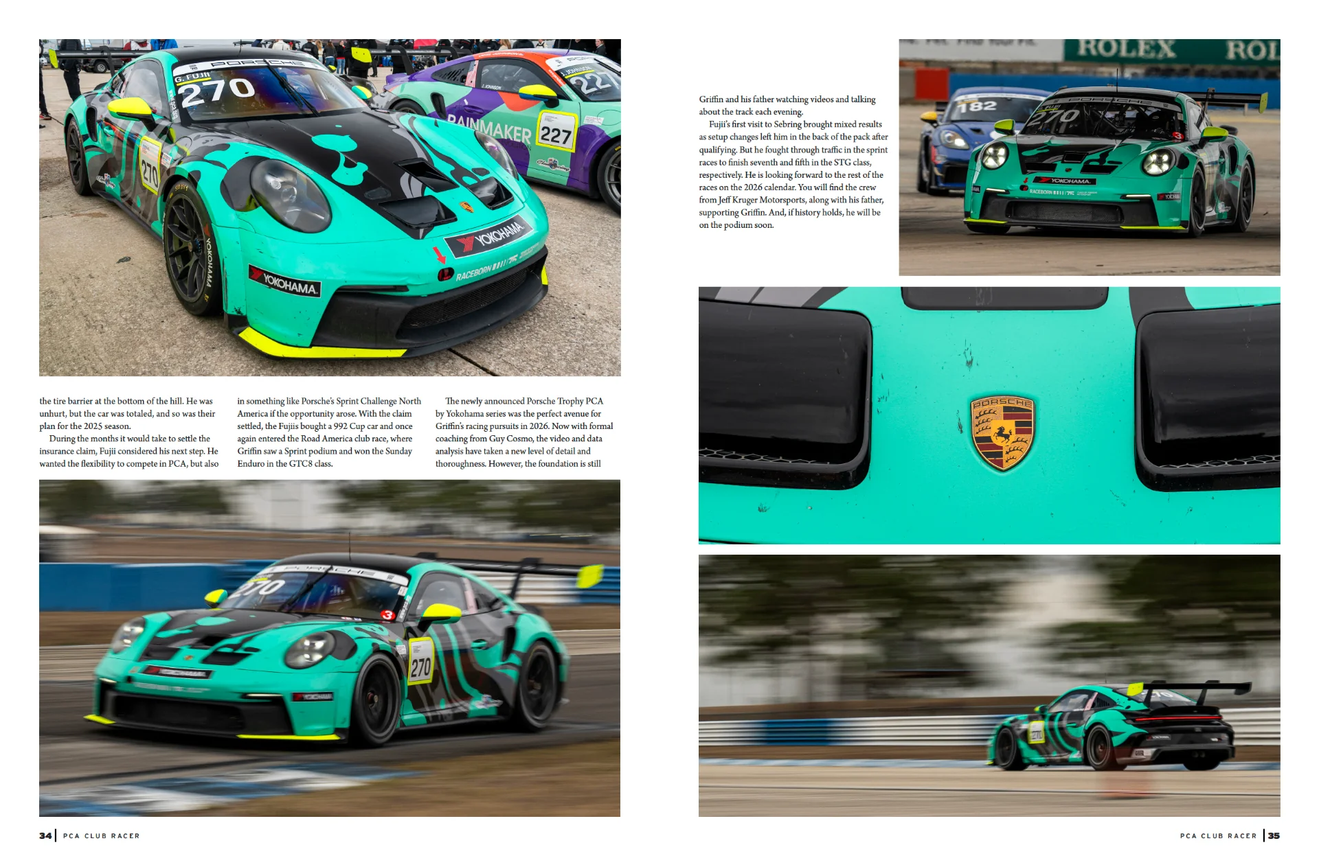 Feature article from Club Racer April 2026 pairing race reporting with full-bleed imagery.